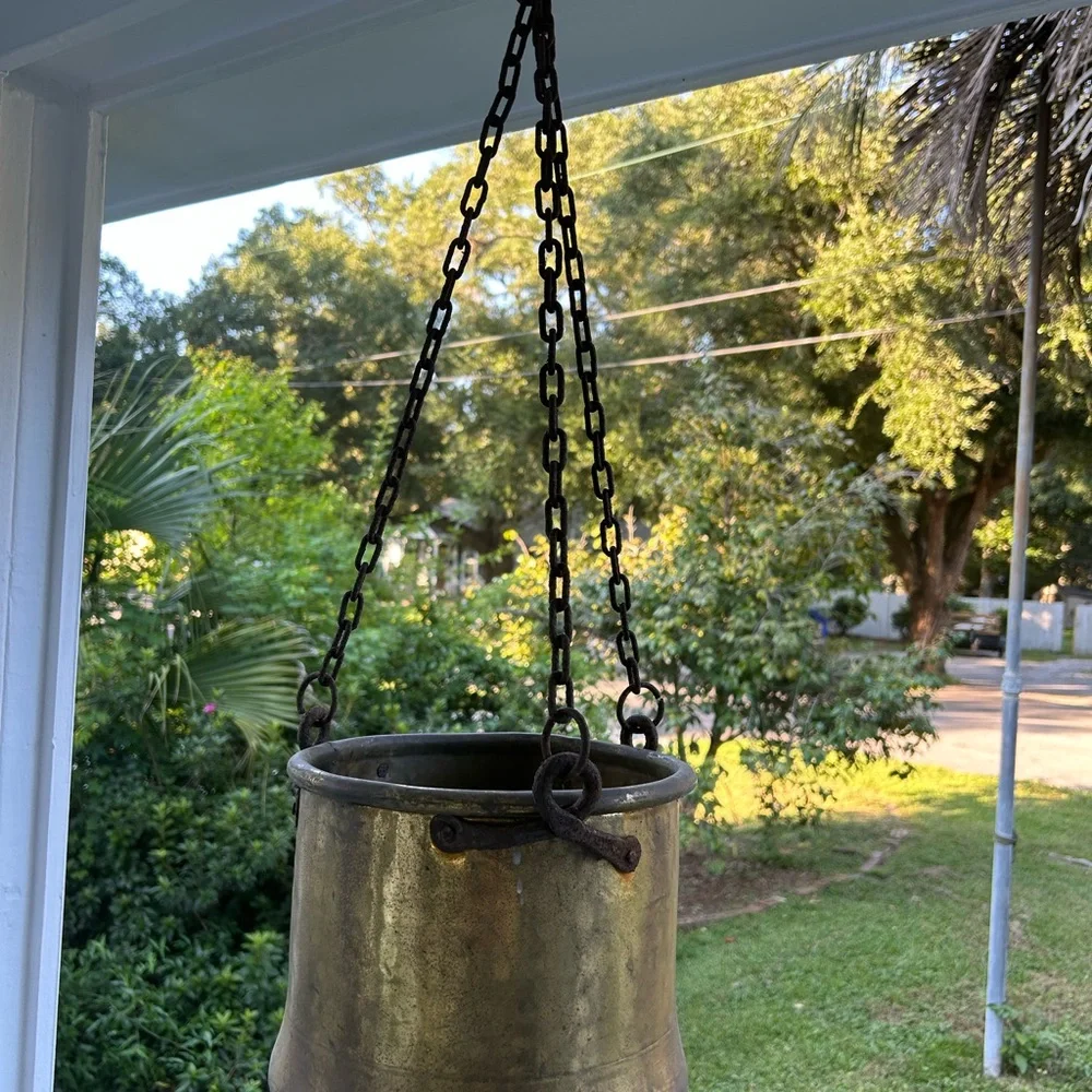 Antique Brass 11” Jam Cauldron Pot Kettle Planter Farmhouse Cast Iron Handle